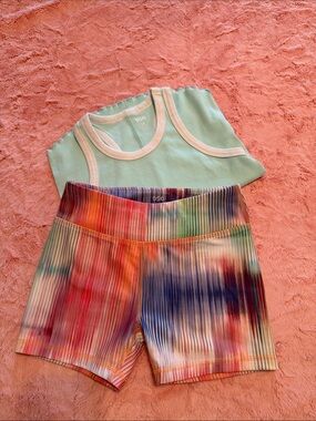 DSG Mint Ribbed Tank with Multicolor Shorts